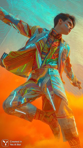 Футуристический дизайн костюмов для персонажа Валле в стиле Джакомо Балла. Картинка из нейросети Midjourney