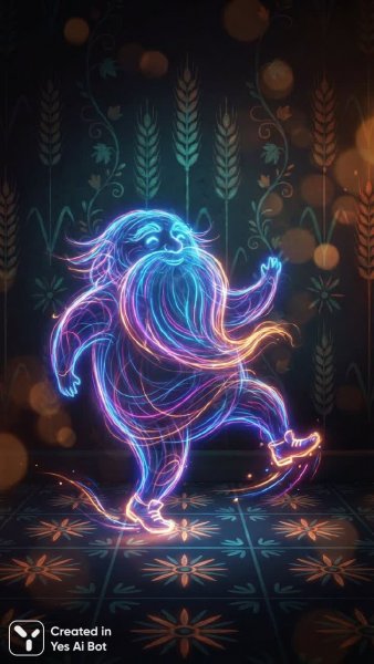 Неоновый домовой: игривое воплощение славянской мифологии в цифровом искусстве. Генерация из нейронной сети Nano Banana