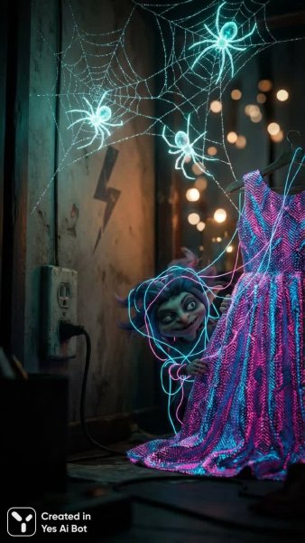 Электрическая кикимора: феерия света и нитей в цифровом пространстве. Генерация из нейронной сети Нано Банана