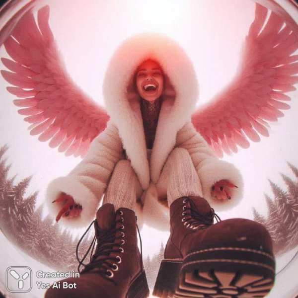 Невероятная девушка в шаре: крылья ангела и потусторонний свет сквозь кракелюр. Изображение из нейронной сети Dalle