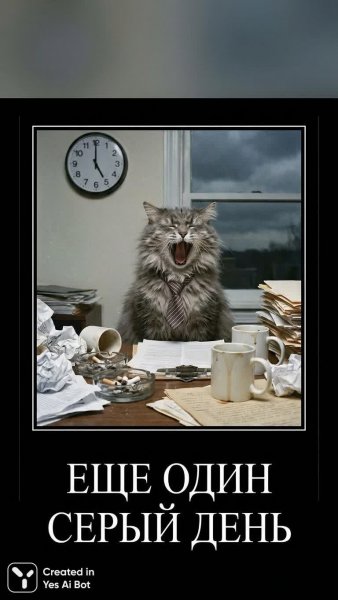 Серый день уставшего кота и пустые чашки кофе. Нейронная сеть Nano Banana