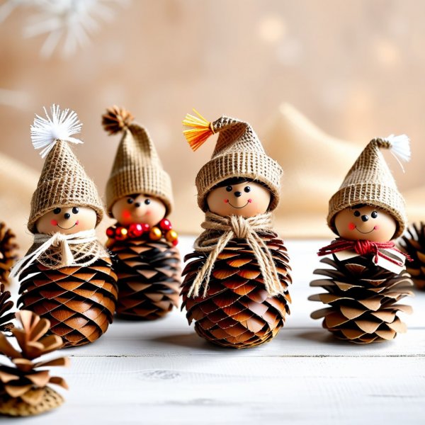 Новогодние поделки: сказочные фигурки из шишек и ткани. Генерация из нейронной сети Stable Diffusion