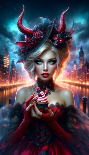 Демоница в неоновом дожде: романтика тайн и соблазна городского пейзажа. Картинка из нейросети Dalle