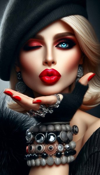 Элегантная блондинка с дерзким взглядом и чувственными губами. Нейросеть Dalle 3