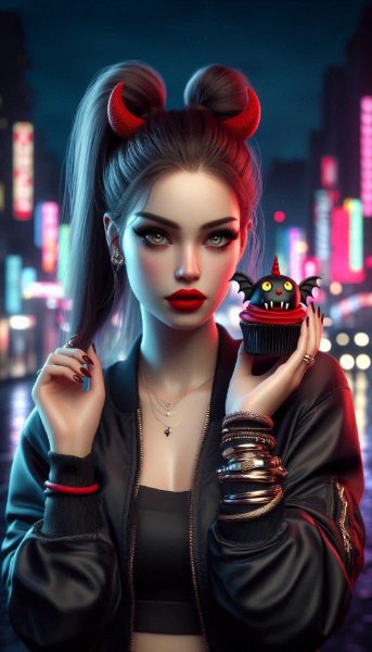Ночная дива: дерзкий городской стиль и демоническое вдохновение. Картинка из нейросети Dalle 3