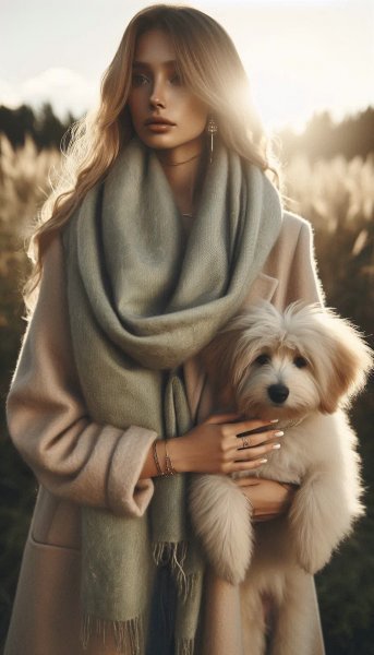 Осенняя нежность: девушка и золотистый пес в уютном образе. Картинка из нейронной сети Dalle