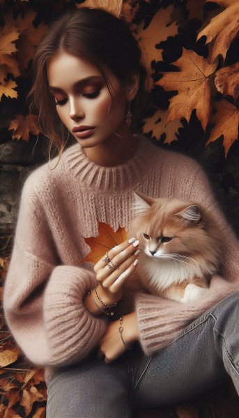 Осенняя меланхолия: уютный образ и рыжий кот. Изображение из нейросети Dalle