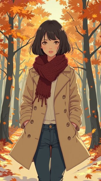 Осенняя элегантность: стиль и спокойствие в золотом лесу. Картинка из нейросети Flux Ai