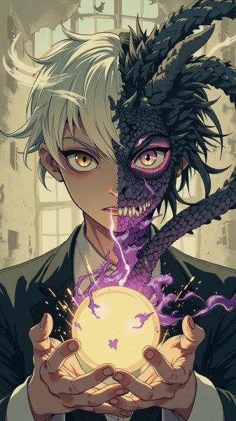 Инкуб с драконьим призраком: двойная экспозиция в заброшенном особняке. Картинка из нейронной сети Flux Ai