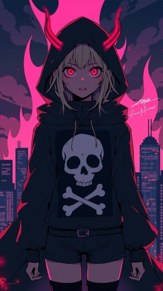 Тёмная наследница с огненным взглядом и зловещей символикой. Картинка из нейросети Flux Ai