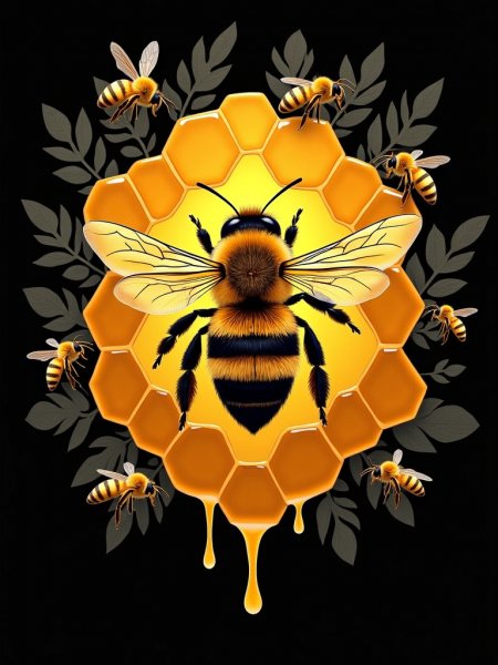 Пчелиный мир: золотой нектар и детализированная красота. Картинка из нейросети Flux 1