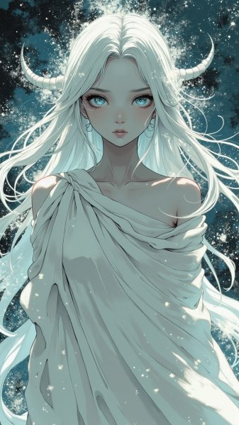 Призрачная дева в шелках и звездной пыли: гиперреалистичный портрет печали. Картинка из нейронной сети Flux 1