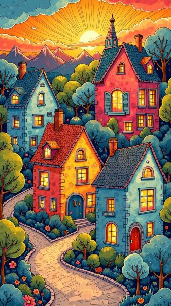 Яркая сказка: рисунок в стиле наивного искусства и цифровой иллюстрации. Картинка из нейросети Flux.1