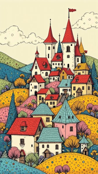 Волшебная деревня: яркий натюрморт в стиле Хаттори. Нейронная сеть Flux 1