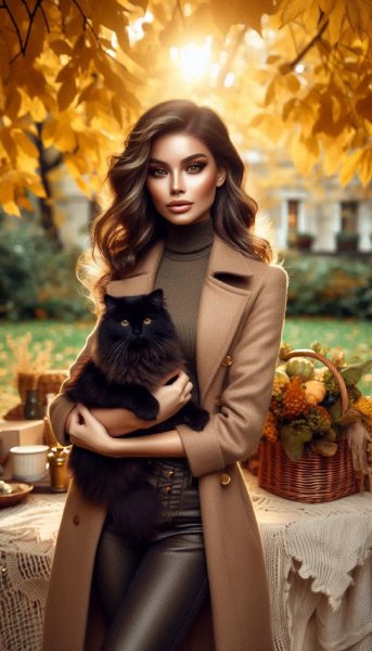 Осенняя прогулка с пушистой музой. Картинка из нейронной сети Dalle