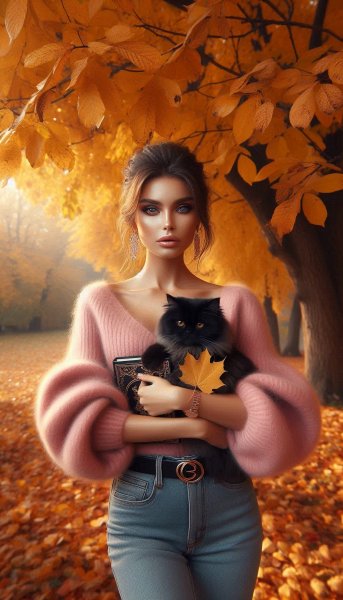 Осеннее настроение: уют, кошка и тихая грусть в золотых тонах. Генерация из нейросети Dalle-3