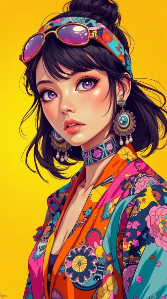 Загадочный взгляд и яркий образ современной модели. Картинка из нейросети Flux 1