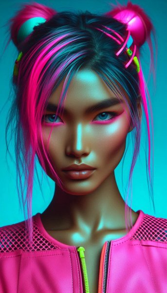 Неоновый портрет: яркий взгляд и смелые цвета моды. Генерация из нейросети Dalle