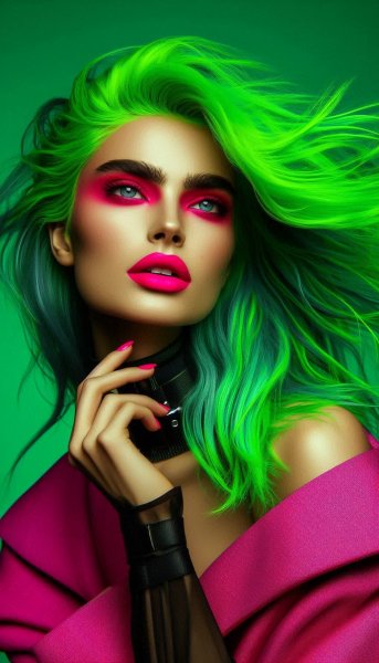 Неоновый взрыв: модель с дерзким образом и яркими красками. Изображение из нейросети Dalle