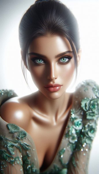 Завораживающий взгляд: фотореалистичная красота в шелковом платье. Генерация из нейронной сети Dalle