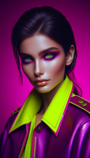 Неоновый взгляд: яркий портрет в маджента и лимонном цвете. Изображение из нейросети Dalle 3
