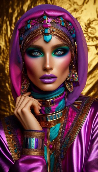 Электрический фиолетовый и неоновый взгляд в камеру. Картинка из нейросети Dalle