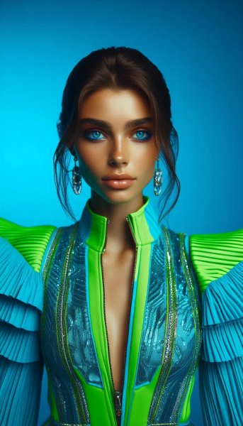 Неоновый взгляд: мода, цвет и яркая красота в портрете модели. Генерация из нейросети Dalle 3