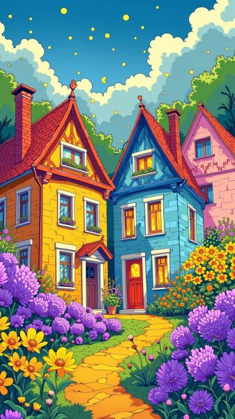 Яркие сказочные домики и волшебный сад. Нейросеть Flux