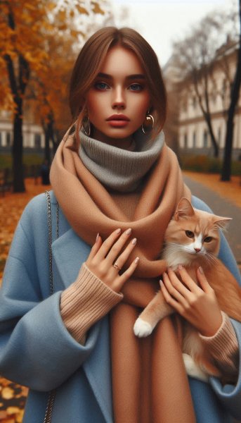 Осеннее настроение: уют, тепло и кошка в городском парке. Генерация из нейронной сети Dalle