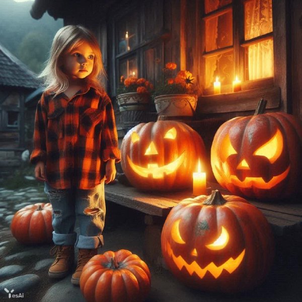 Осеннее настроение: тыквенный свет в ночной деревне. Нейронная сеть Dalle