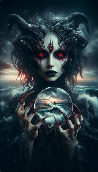 Суккуб на фоне бушующего моря: готическая сказка в арт фото. Генерация из нейронной сети Dalle