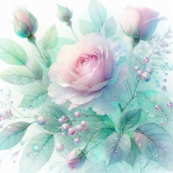 Нежная красота: акварель, розы и светлая аура. Нейросеть Dalle 3