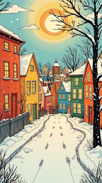 Зимний город в стиле Zentangle: яркие краски и уютные узоры. Нейронная сеть Flux