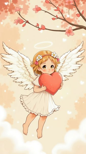 Нежный ангел с сердцем: романтичная иллюстрация в пастельных тонах. Нейросеть Flux