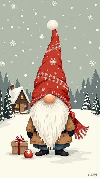 Забавный гном в зимнем лесу: праздничное настроение и уютная сказка. Нейросеть Flux Ai