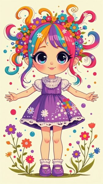 Радужная кукла в пастельной сказке: очарование народного искусства. Изображение из нейронной сети Flux.1