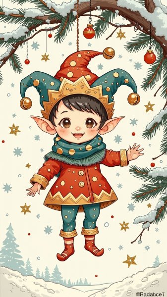 Забавный эльф: Новогоднее украшение в стиле игрушек. Генерация из нейросети Flux.1