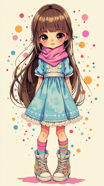 Кукла из акварели: сказочный наряд и яркие детали. Нейросеть Flux Ai