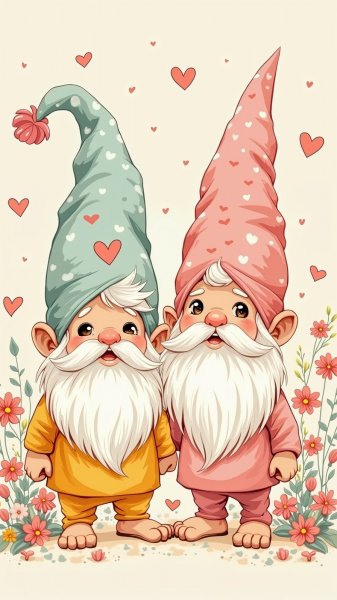 Весёлые гномы в пастельных тонах: нежность и радость в каждом штрихе. Генерация из нейросети Flux