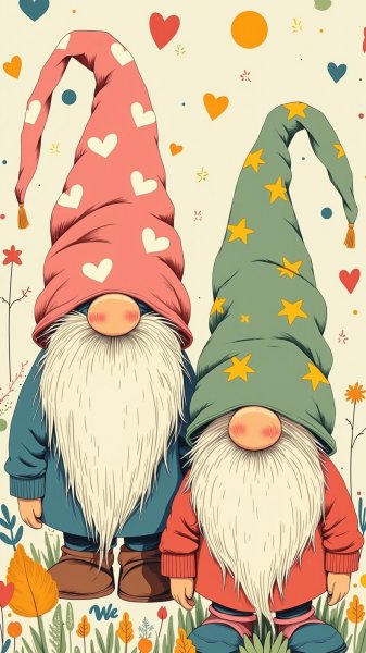 Забавные гномы в пастельных тонах: иллюстрация народного искусства. Нейросеть Flux