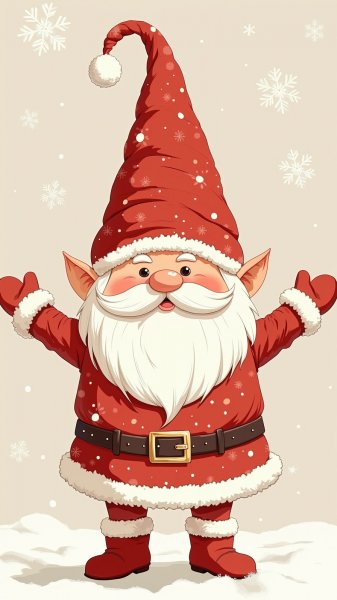 Волшебный гном в костюме Санты: праздничное настроение и зимняя сказка. Генерация из нейросети Flux.1