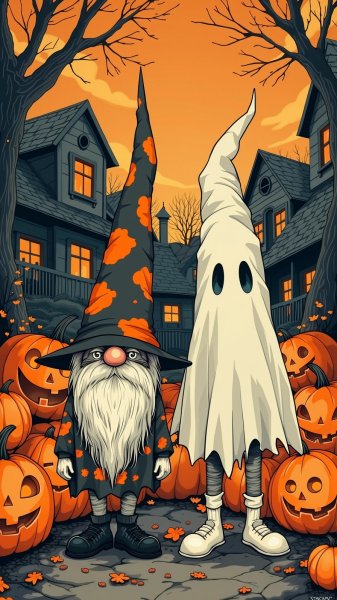 Осеннее волшебство гномов в тыквенном лесу. Картинка из нейронной сети Flux