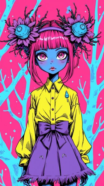 Яркий образ: монстр-девушка в неоновом стиле. Генерация из нейросети Flux Ai