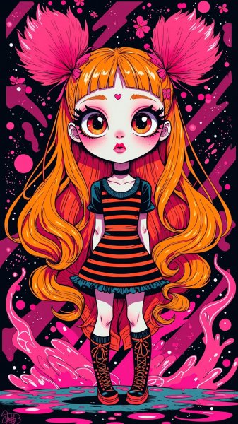 Яркая готка: неоновый портрет в чернилах и смелых цветах. Картинка из нейросети Flux.1