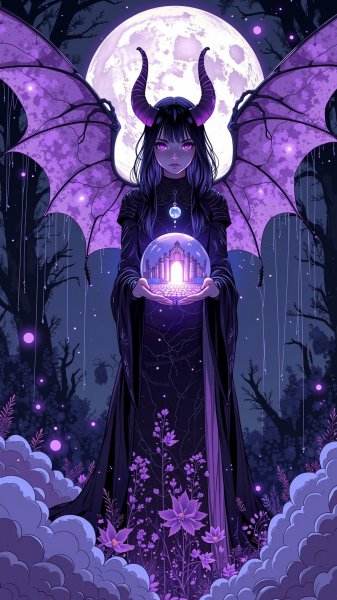 Ночная красавица: Суккуб в лунном свете и древних руинах. Картинка из нейронной сети Flux Ai