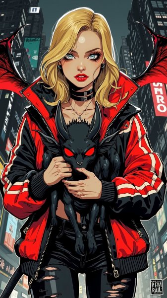 Городская ночь и дерзкий демон: фотосессия в стиле гранж. Генерация из нейронной сети Flux Ai