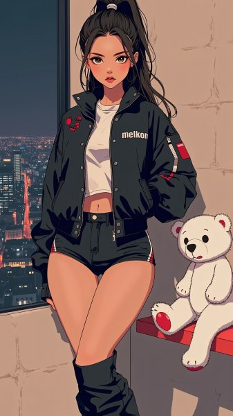 Городской стиль и дерзкий взгляд: фотосессия с яркими акцентами. Изображение из нейросети Flux.1