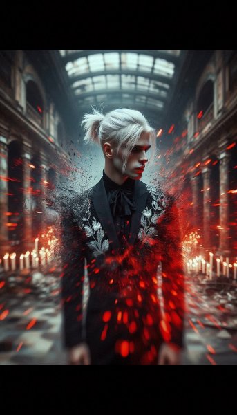 Инкуб из мрамора и пепел сгоревших надежд в заброшенной опере. Генерация из нейронной сети Dalle 3