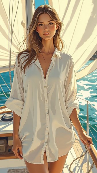 Модный образ на яхте: элегантность и морской бриз. Нейросеть Flux