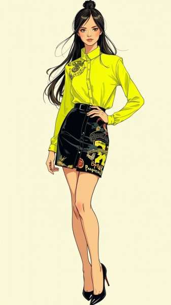 Яркий образ: иллюстрация модной модели в неоновом стиле. Изображение из нейросети Flux Ai